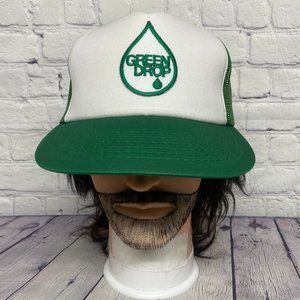 Vintage Hat Cap Snapback Green White Trucker Mesh Patch Green Drop Embroidered
